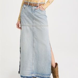 RE/DONE Women’s Mid Rise Split Denim Maxi Skirt Ripped Tide Boho Chic Sz 26 NWT